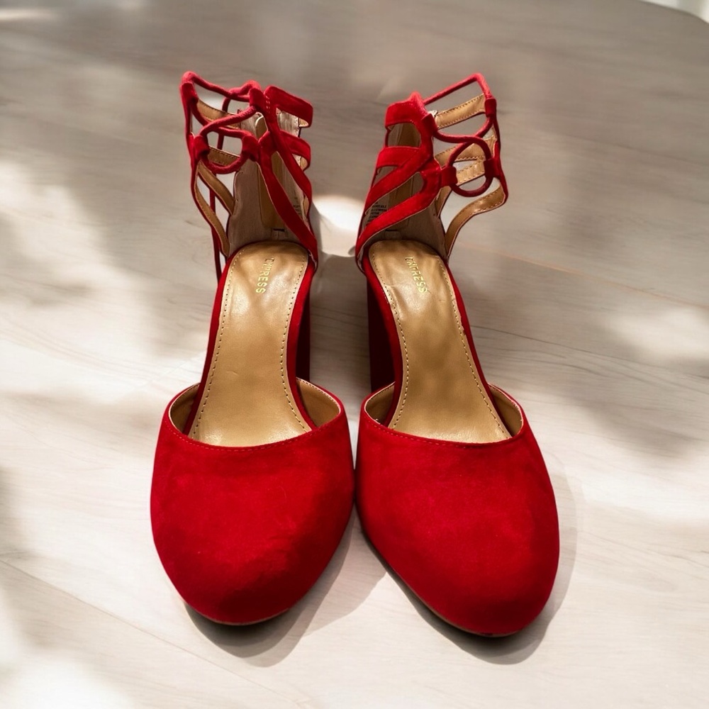 Express Red velvet heels